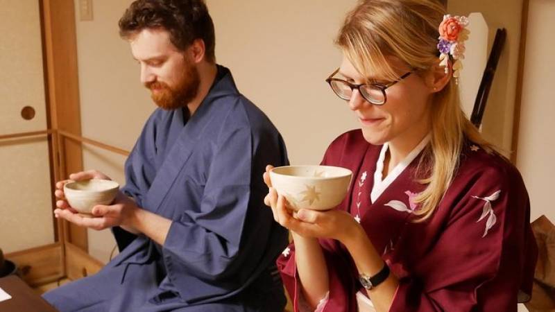 Authentic Tea Ceremony Experience while wearing Kimono in Miyajima