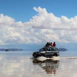4 wheel driving through Uyuni Salt Desert in Bolivia