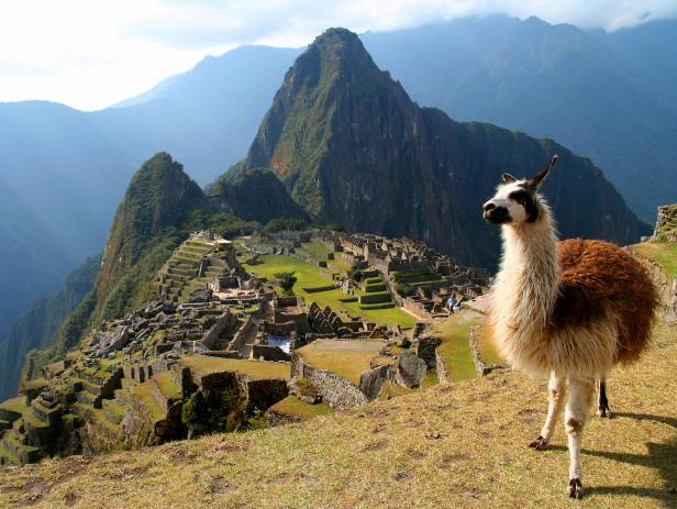 Looking out across the lost Inca citadel of Machu Picchu