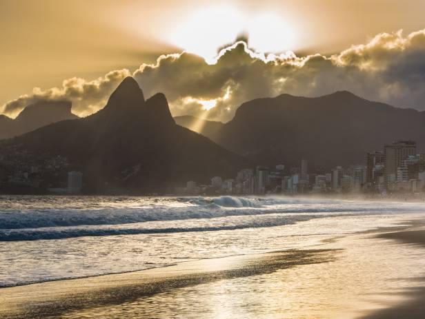 The sweeping bay of Ipanema beach in Rio de Janeiro
