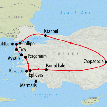 Anzac 2024 Memorial Tour of Turkey - 11 days map