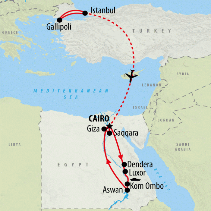 tourhub | On The Go Tours | Anzac Day & Classical Egypt 2024 - 16 Days | Tour Map
