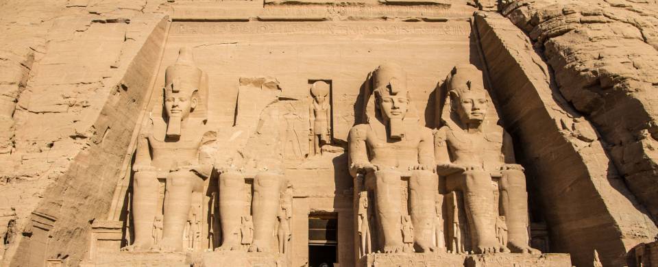 Stone carvings in the side of the mountain at Abu Simbel