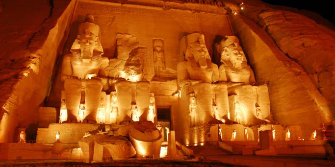 Abu Simbel lit up at night