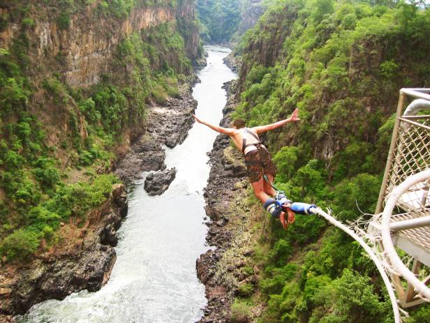 Aerial view of the dazzling blue water of Victoria Falls