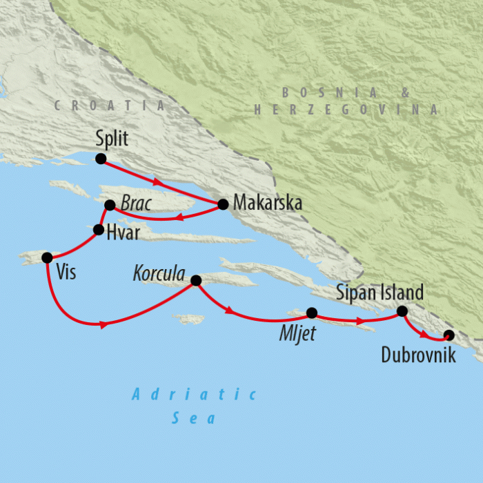 tourhub | On The Go Tours | Adriatic Explorer from Split Premium Plus - 8 days | Tour Map