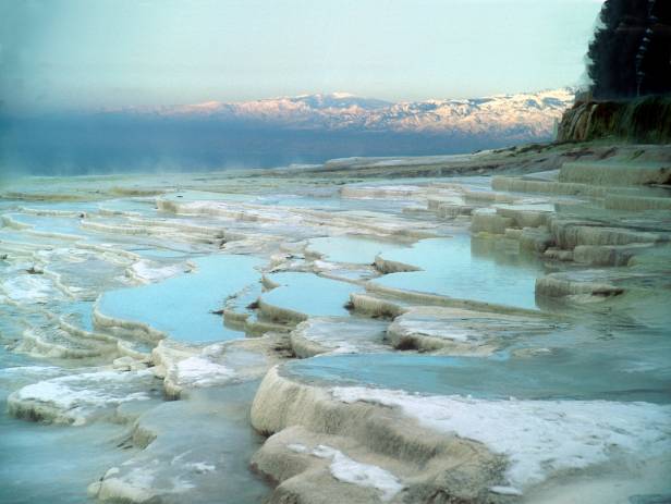 The salt encrusted pools at Pamukkale