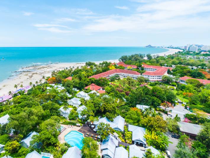 Aerial view of Hua Hin becah and city in Thailand