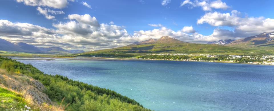 Eyjafjordur, Icelands longest fjord, running alongside Akureyri