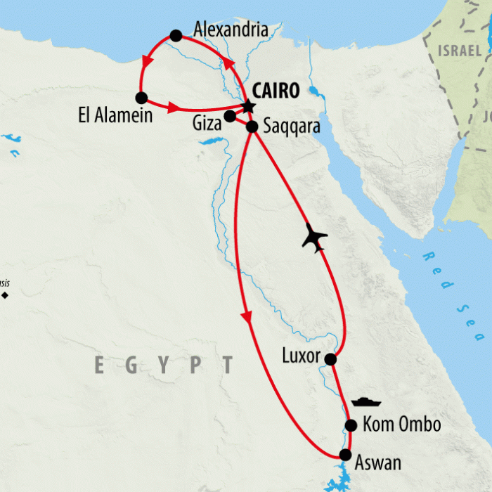 tourhub | On The Go Tours | Alexandria, Ancient Egypt & Nile Cruising - 13 days | Tour Map