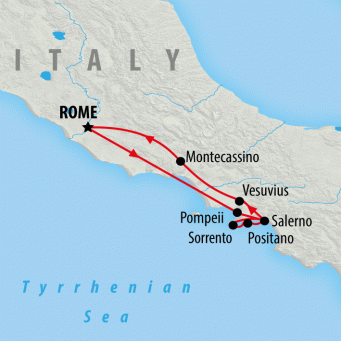 Amalfi, Pompeii & Vesuvius - 3 days map