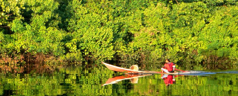 Boat on the Amazon River in the Amazon jungle