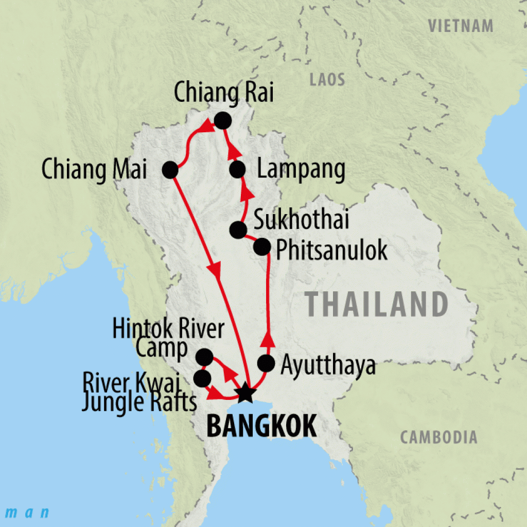 Ancient Thailand & River Kwai - 10 days map