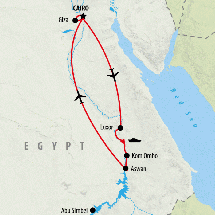 tourhub | On The Go Tours | Ancient Wonders of Egypt by Nile Cruise - 8 days | Tour Map