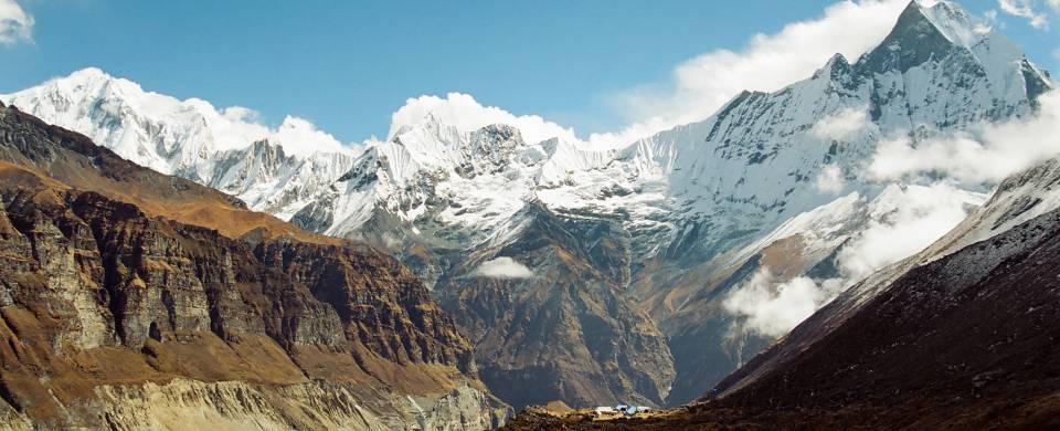 View of the Annapurna mountains in the Himalayas