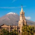 Main plaza in Arequipa sparkling with bright lights at night