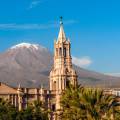 Main plaza in Arequipa sparkling with bright lights at night