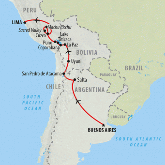 Argentina, Atacama & Andes - 20 days map