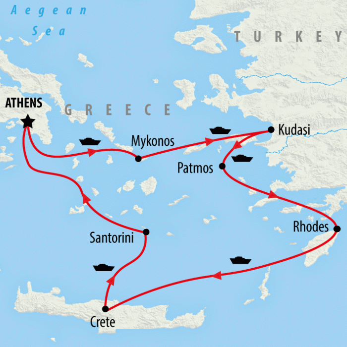 tourhub | On The Go Tours | Athens & Aegean Cruise - 7 days | 2890/AAC | Route Map