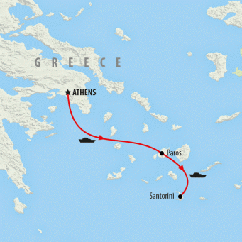 Athens to Paros & Santorini - 8 Days map