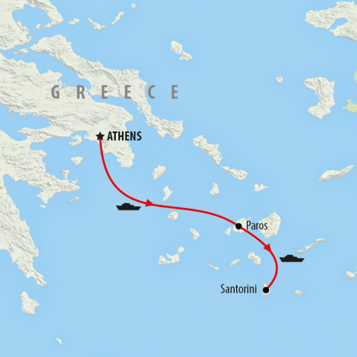 tourhub | On The Go Tours | Athens to Paros & Santorini - 8 Days | 2372/ATPAS | Route Map
