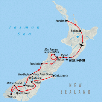 Auckland to Christchurch - 16 days map
