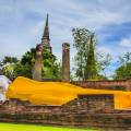 Ancient temples against a bright blue sky in Ayutthaya