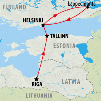 Riga, Tallinn, Helsinki & Karelia - 10 days map
