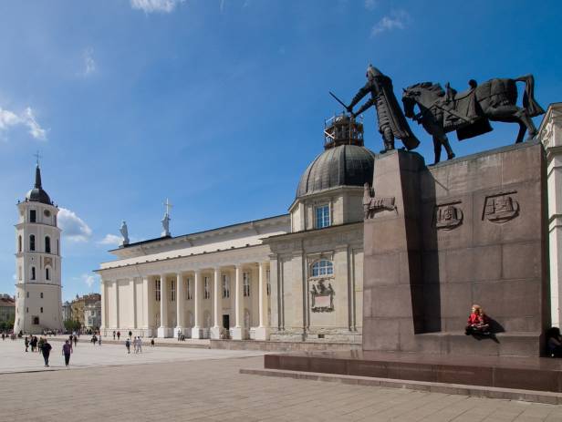 Vilnius skyline with hot air balloons