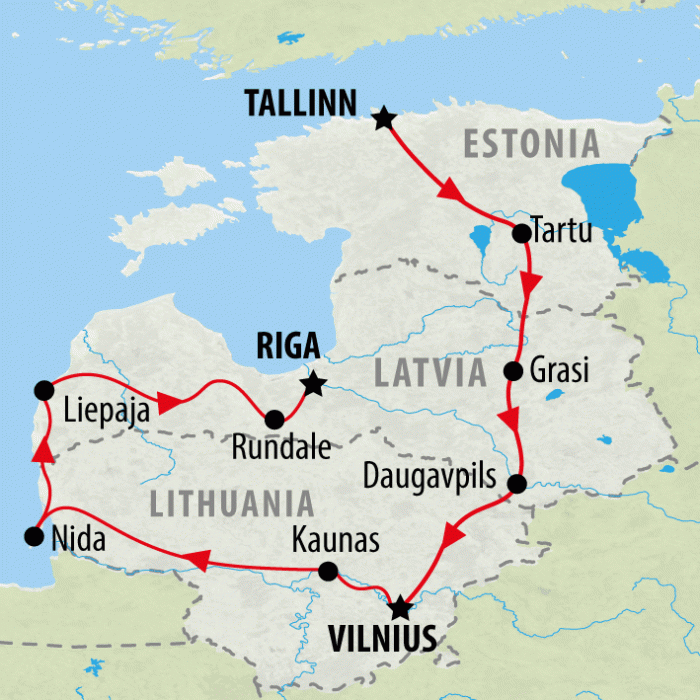 tourhub | On The Go Tours | Baltics Encompassed - 14 days | 2662/BTEN | Route Map