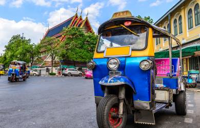 A colourful tuk tuk parked on the streets of Bangkok, Thailand's bustling capital city
