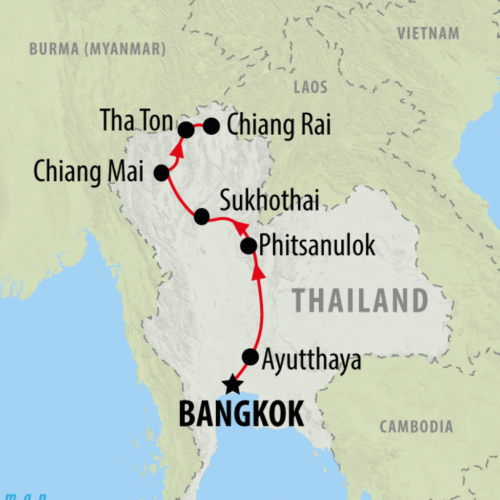 Bangkok to Chiang Rai - 8 days map
