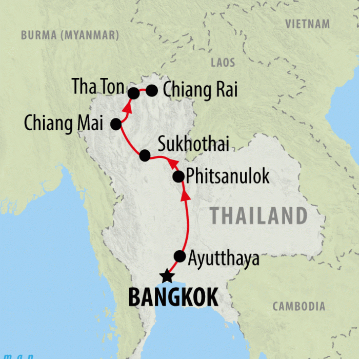 tourhub | On The Go Tours | Bangkok to Chiang Rai - 8 days | Tour Map