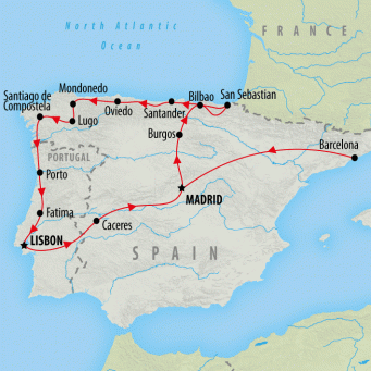 Barcelona to Northern Spain & Portugal - 18 days map