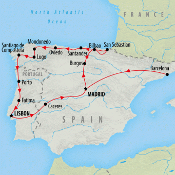 Barcelona to Gastronomic Spain & Portugal - 18 days map