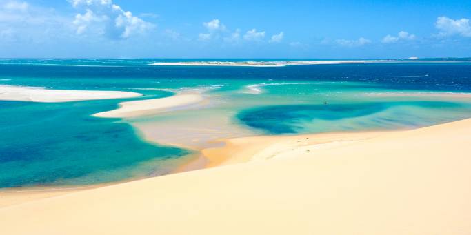 Turquoise waters and white sands of the Bazaruto Archipelago in Mozambique