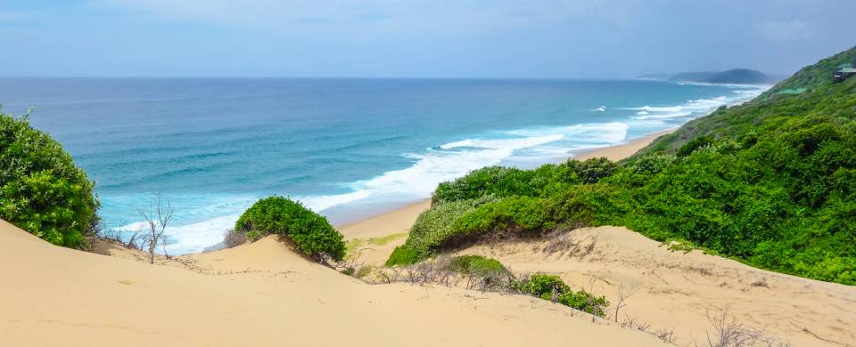 View looking across the sand to the blue waters around Bazaruto