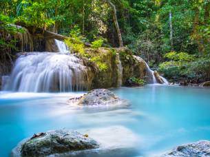 Beautiful Waterfall in deep forest at Erawan waterfall National Park