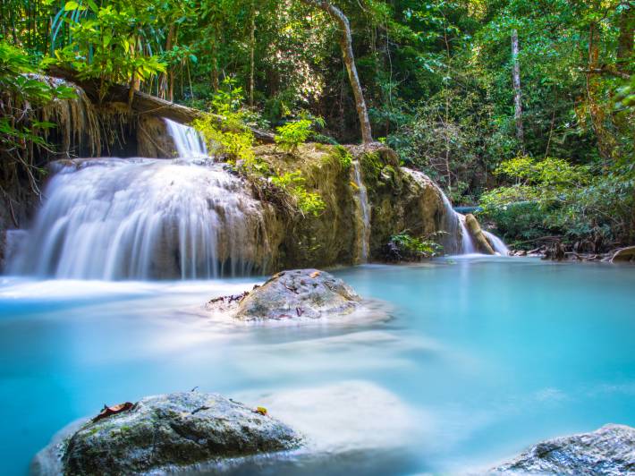 Beautiful Waterfall in deep forest at Erawan waterfall National Park