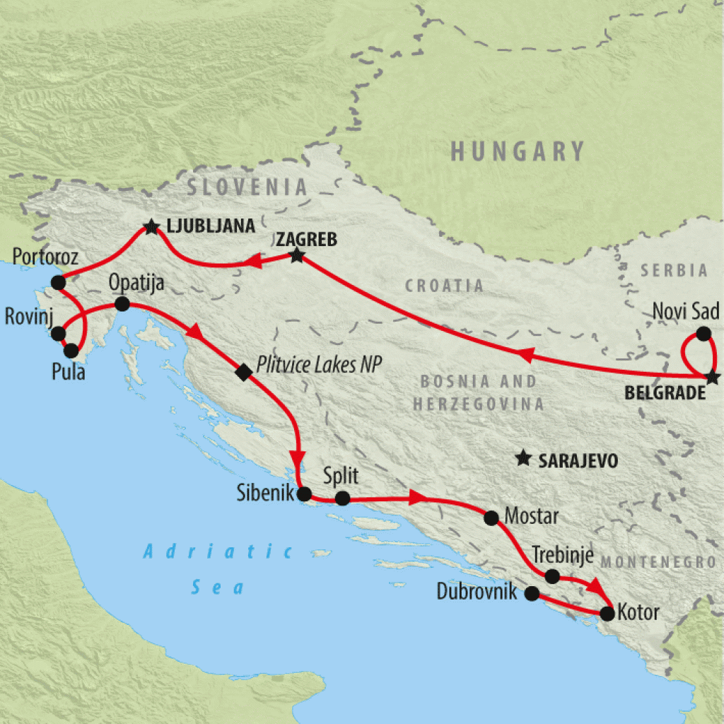 Belgrade to Dubrovnik - 13 days map