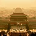 Beijing cityscape with a view of the sprawling Forbidden City palace complex from above