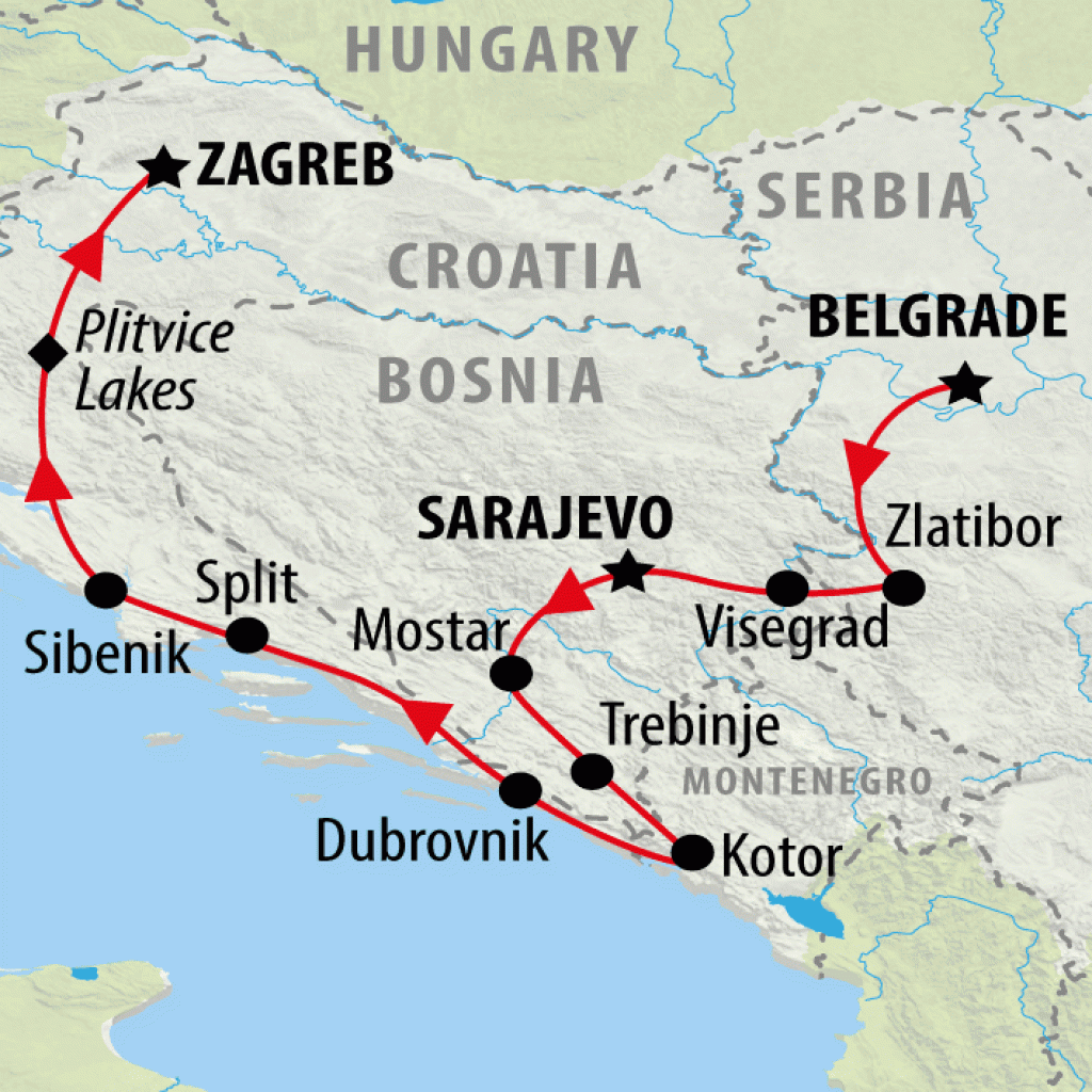 Belgrade to Zagreb - 10 days map