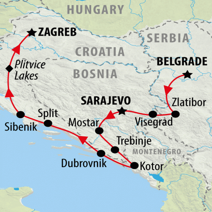 tourhub | On The Go Tours | Belgrade to Zagreb - 10 days | Tour Map