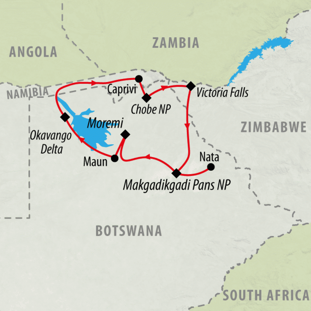 Best of Botswana & Victoria Falls - 12 days map