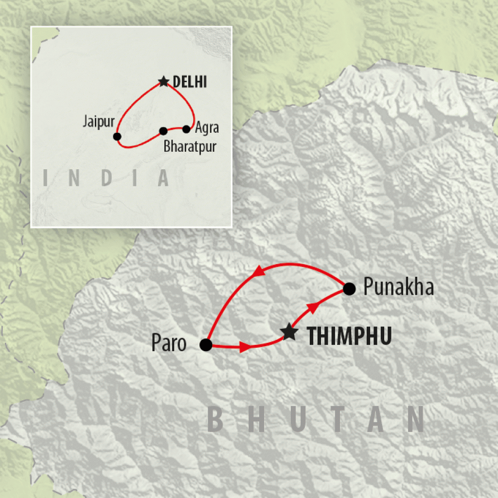 Best of India & Bhutan - 14 Days map