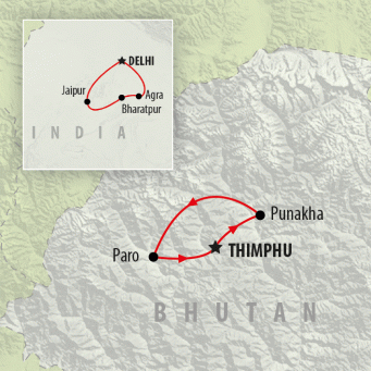 Best of India & Bhutan - 14 Days map