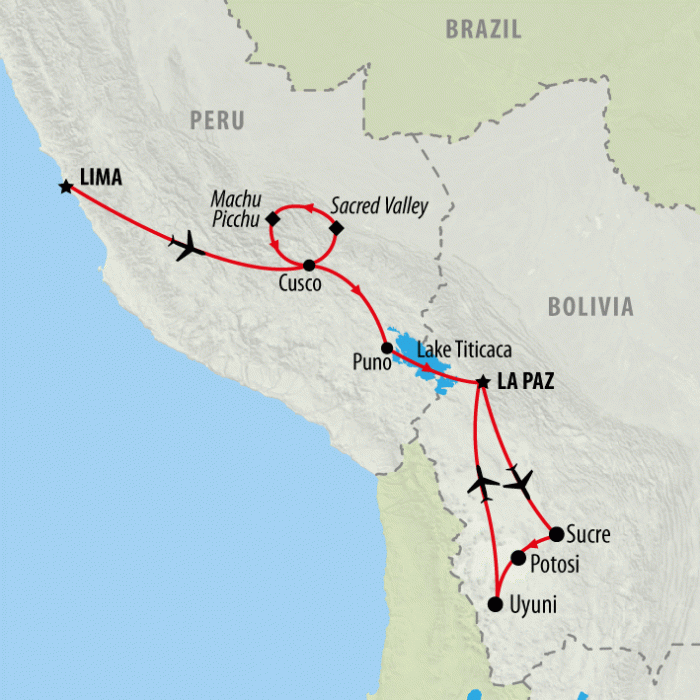 tourhub | On The Go Tours | Best of Peru & Bolivia - 15 days | Tour Map
