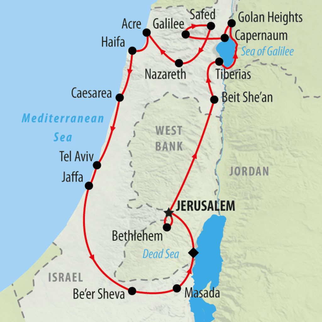 Galilee to The Dead Sea - 8 days map