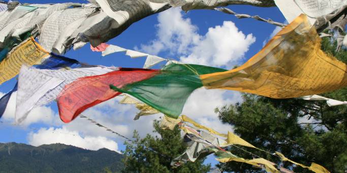 Prayer flags fluttering in Bhutan