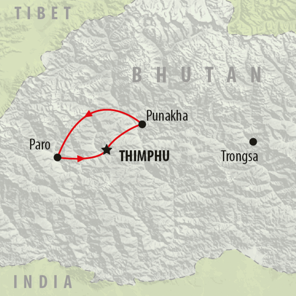 Bhutan Breakaway - 7 days map
